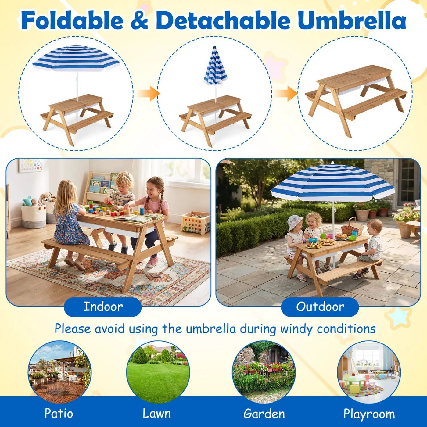 Kids Outdoor Picnic Water Sand Table with Umbrella by DirectDeals