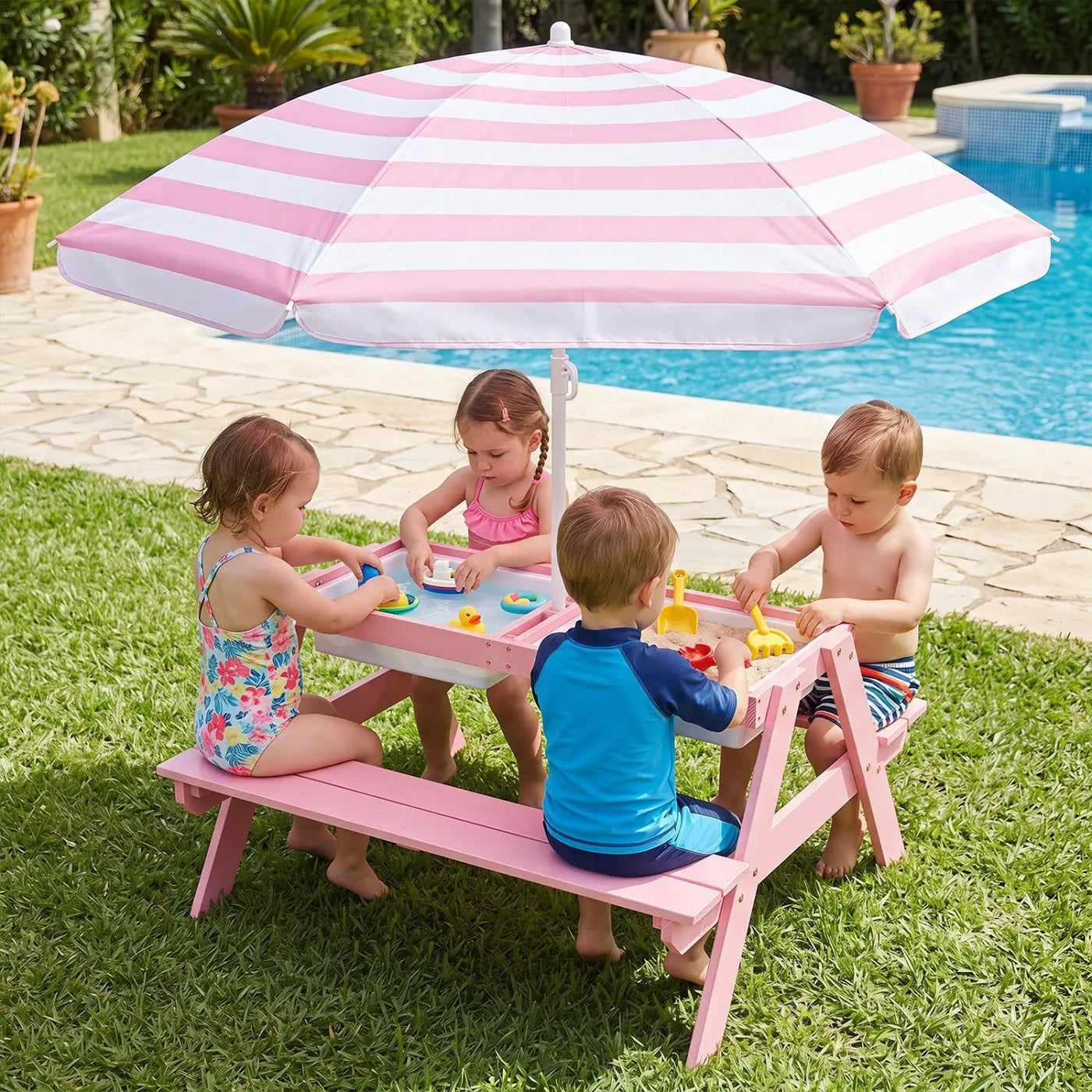 Kids Outdoor Picnic Water Sand Table with Umbrella by DirectDeals