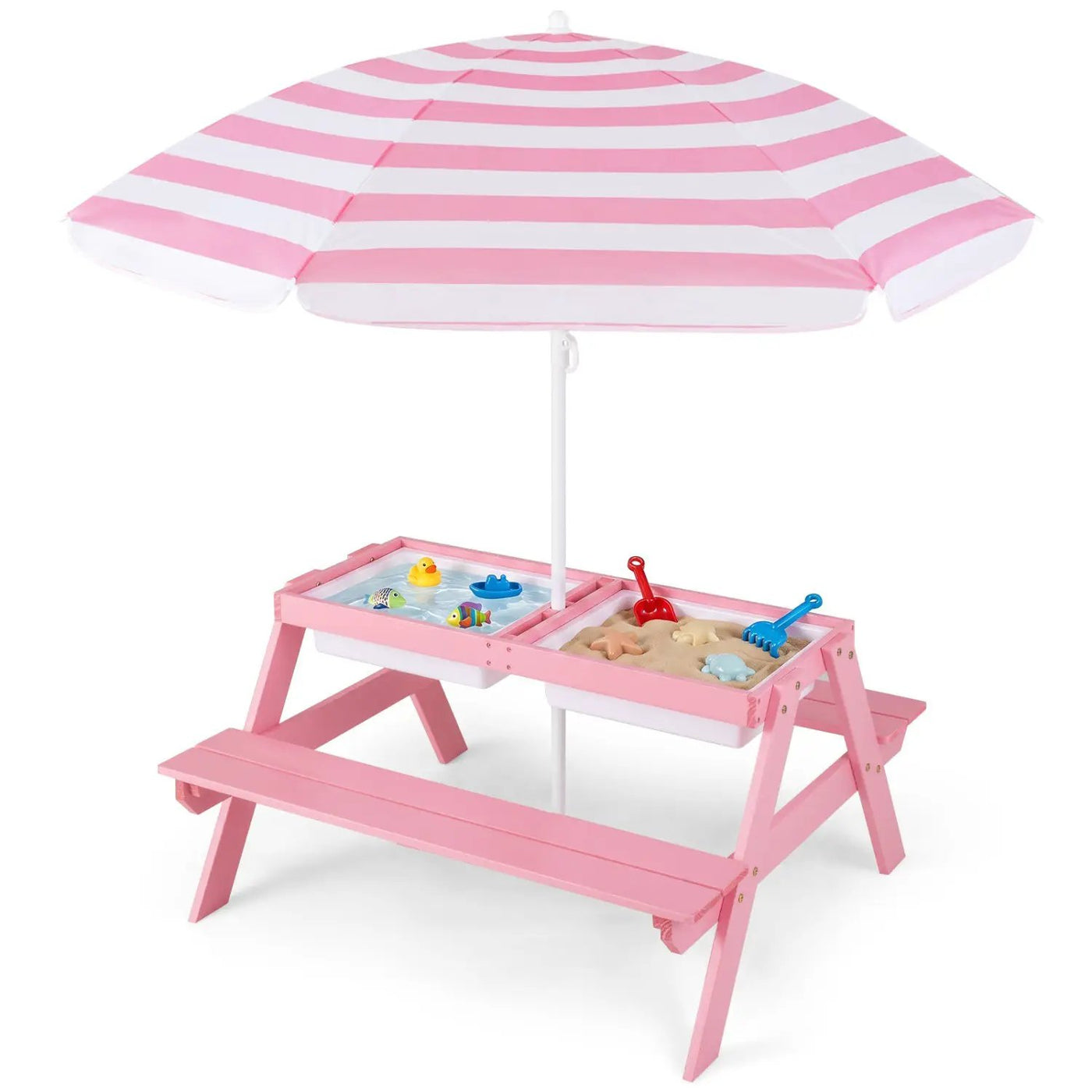 Kids Outdoor Picnic Water Sand Table with Umbrella by DirectDeals