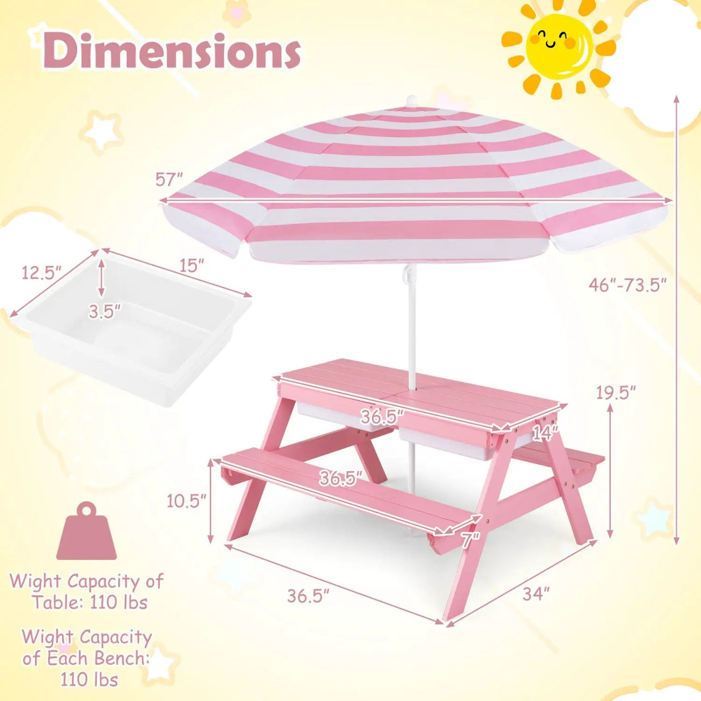Kids Outdoor Picnic Water Sand Table with Umbrella by DirectDeals