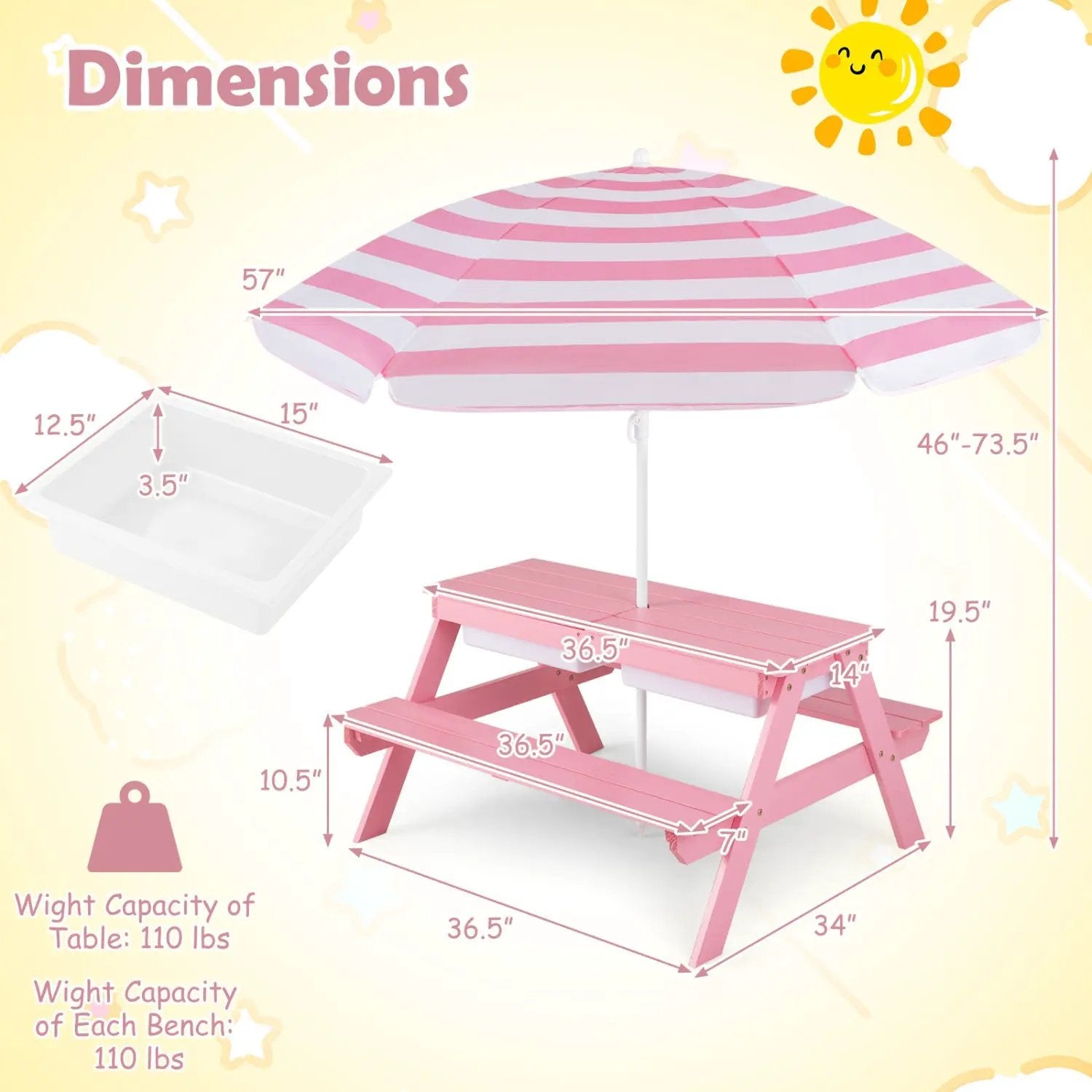 Kids Outdoor Picnic Water Sand Table with Umbrella by DirectDeals