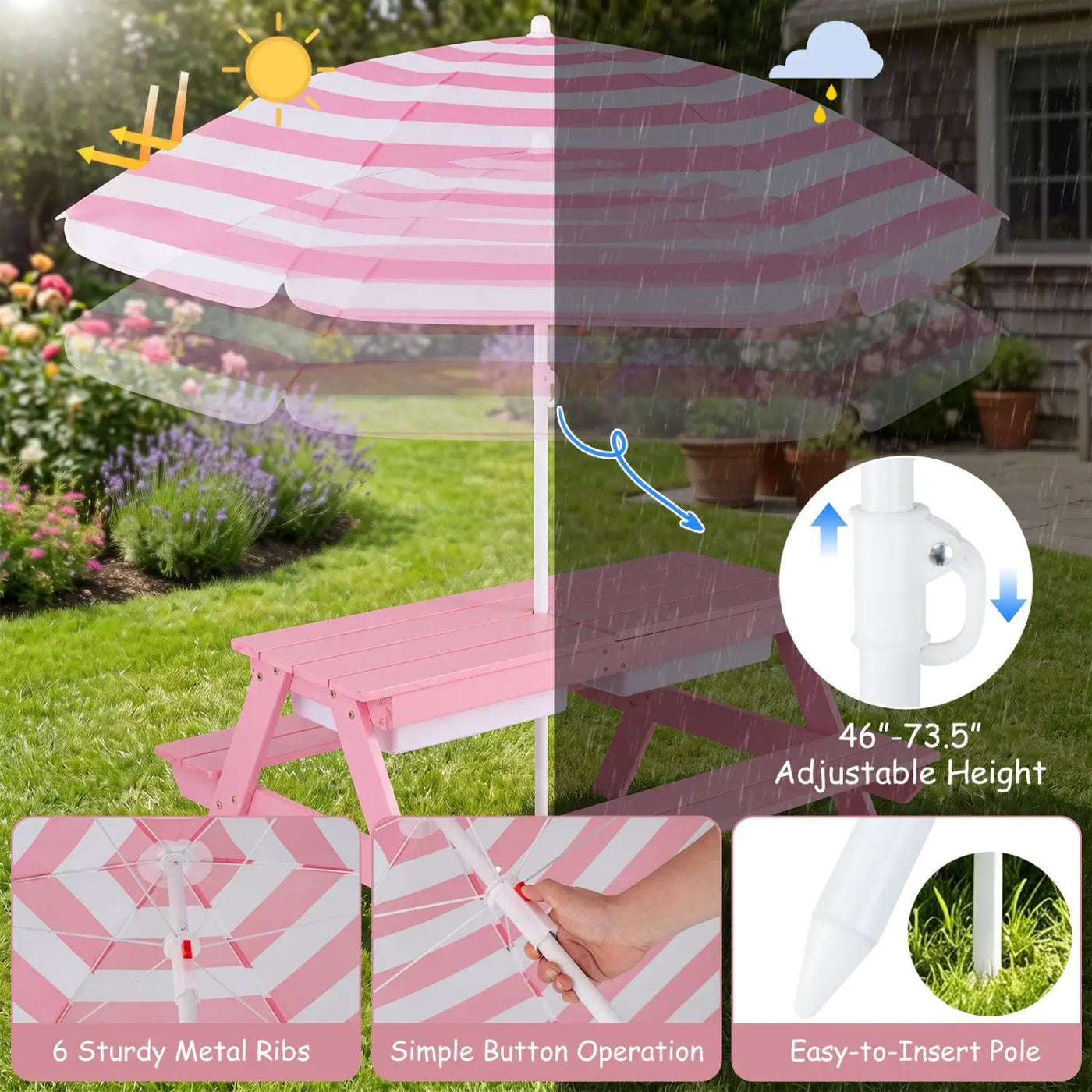 Kids Outdoor Picnic Water Sand Table with Umbrella by DirectDeals