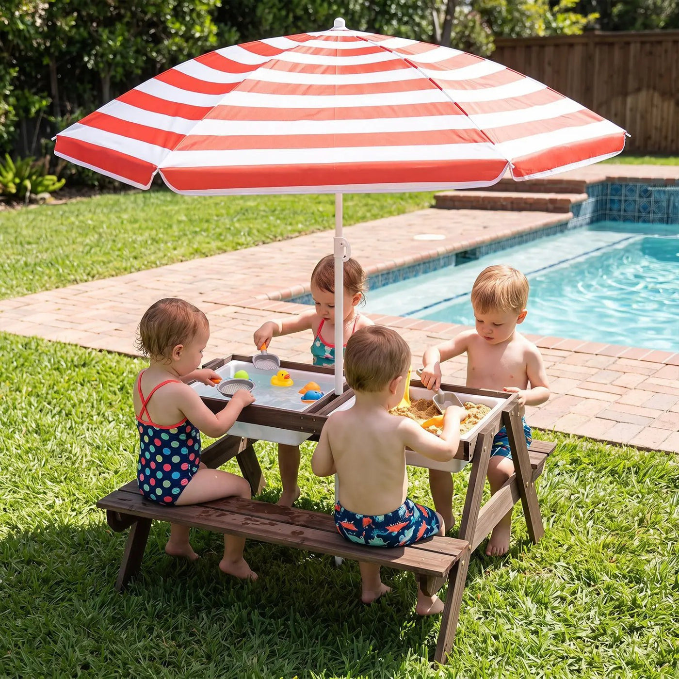 Kids Outdoor Picnic Water Sand Table with Umbrella by DirectDeals
