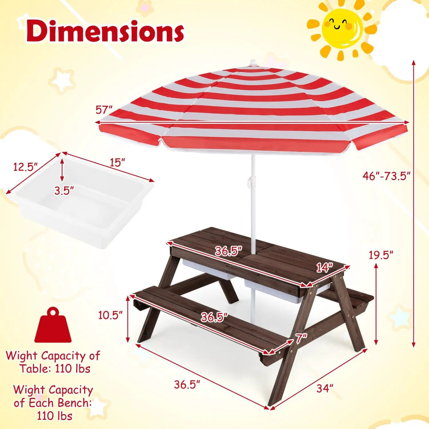 Kids Outdoor Picnic Water Sand Table with Umbrella by DirectDeals
