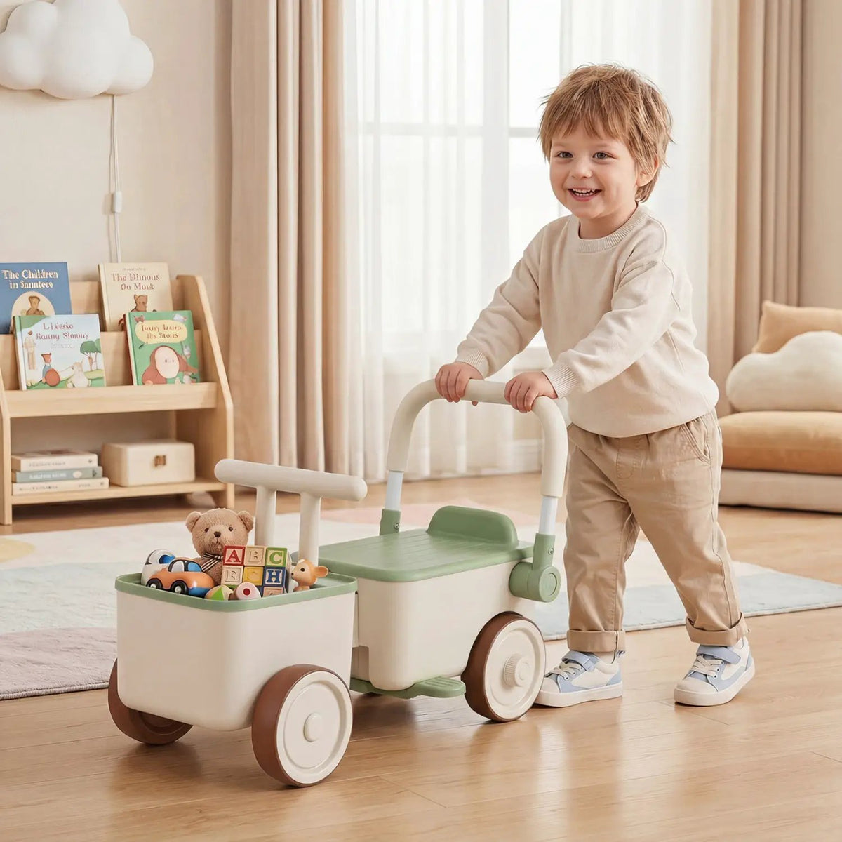 3-in-1 Kids Ride On Push Car with Rope and Storage Basket, photo 17 of 24