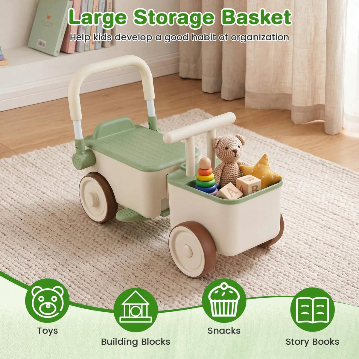 3-in-1 Kids Ride On Push Car with Rope and Storage Basket, photo 24 of 24