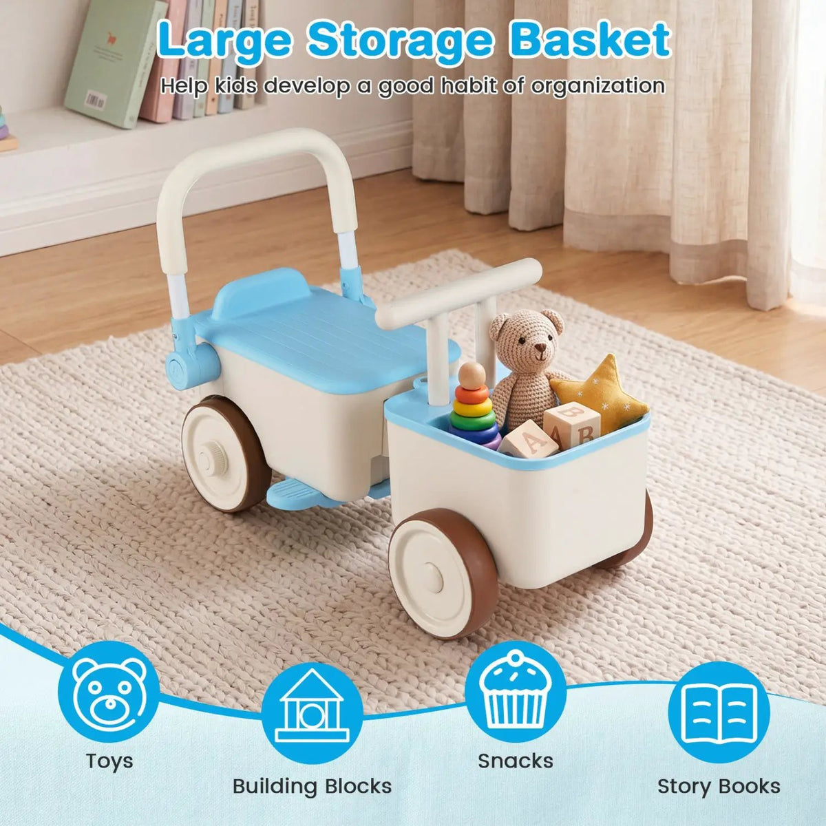 3-in-1 Kids Ride On Push Car with Rope and Storage Basket, photo 8 of 24