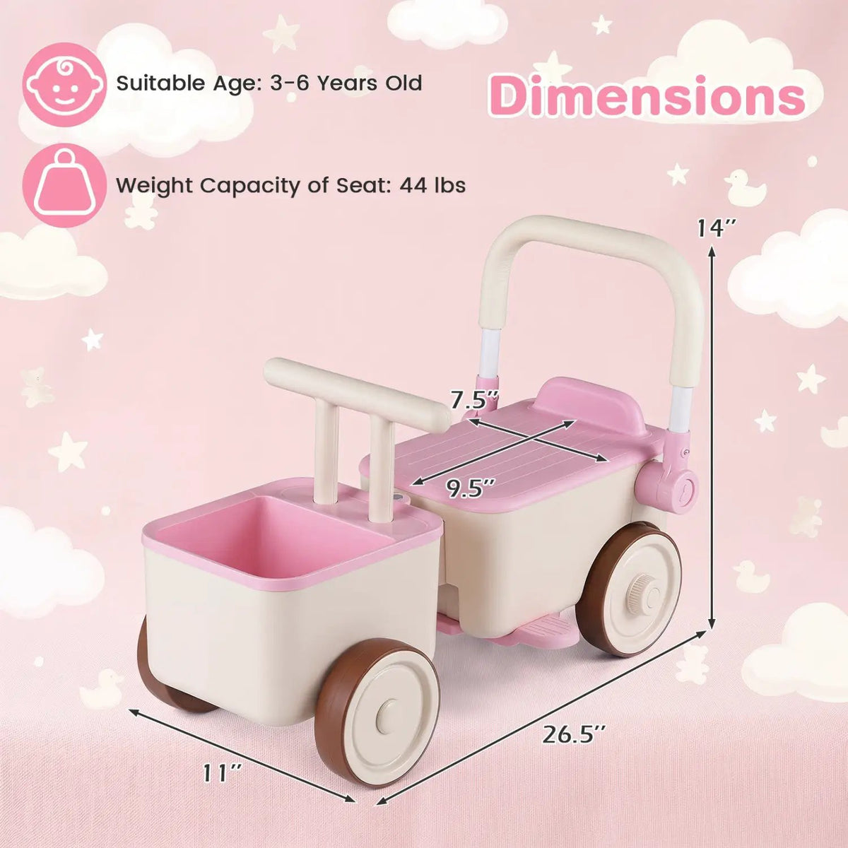 3-in-1 Kids Ride On Push Car with Rope and Storage Basket, photo 12 of 24