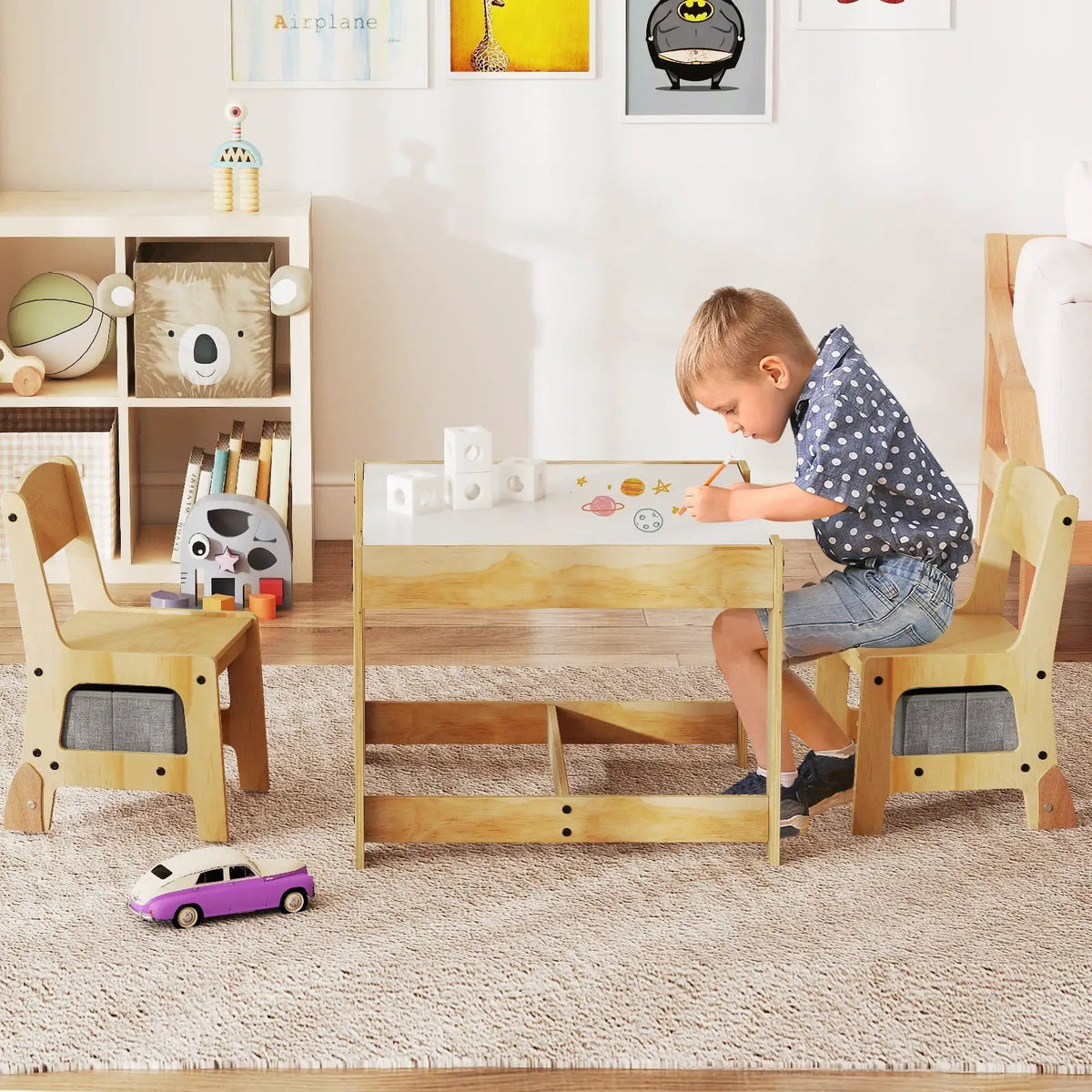 3 in 1 Kids Table and Chair Set with Removable Tabletop and 2 Storage Drawers, photo 4 of 16