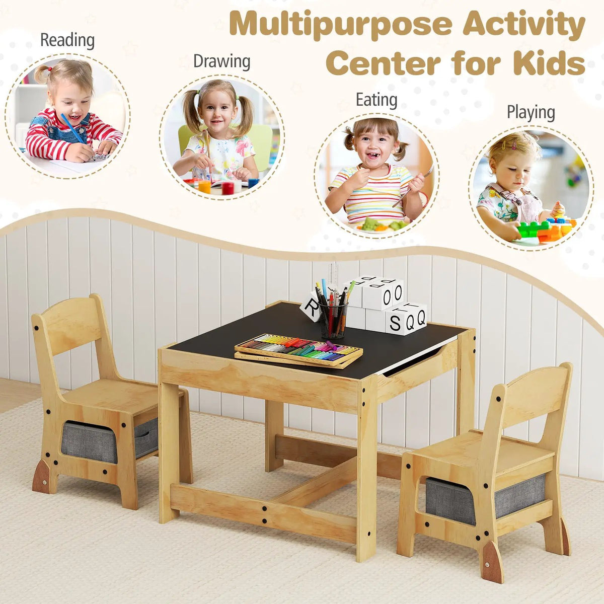 3 in 1 Kids Table and Chair Set with Removable Tabletop and 2 Storage Drawers, photo 16 of 16
