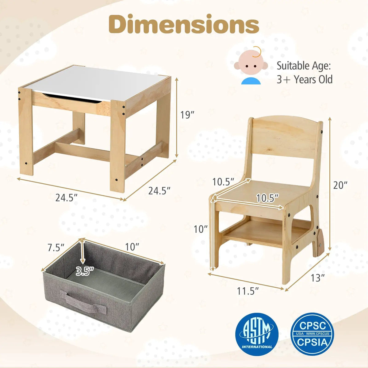 3 in 1 Kids Table and Chair Set with Removable Tabletop and 2 Storage Drawers, photo 8 of 16