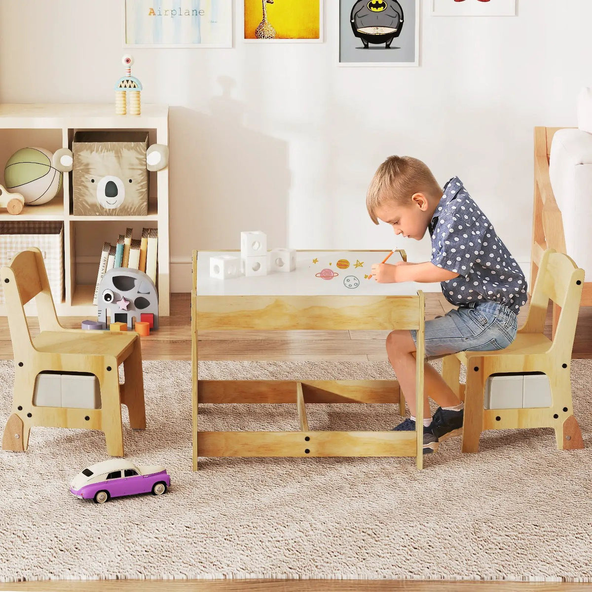 3 in 1 Kids Table and Chair Set with Removable Tabletop and 2 Storage Drawers, photo 3 of 16