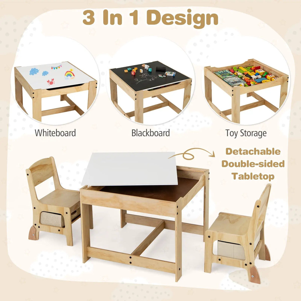 3 in 1 Kids Table and Chair Set with Removable Tabletop and 2 Storage Drawers, photo 11 of 16