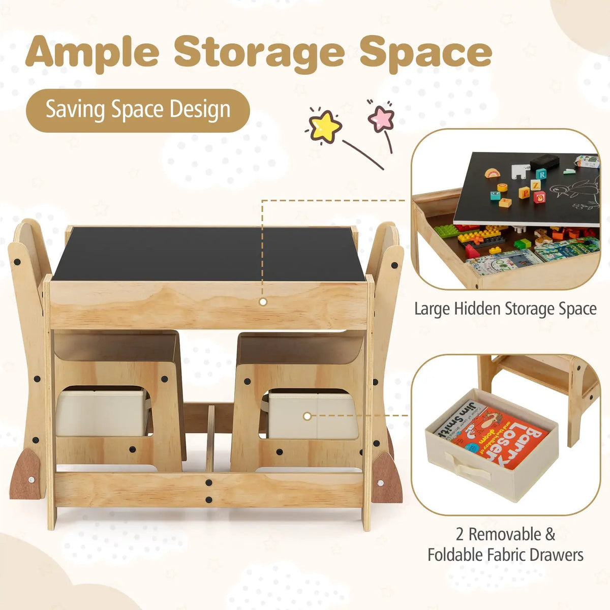 3 in 1 Kids Table and Chair Set with Removable Tabletop and 2 Storage Drawers, photo 13 of 16