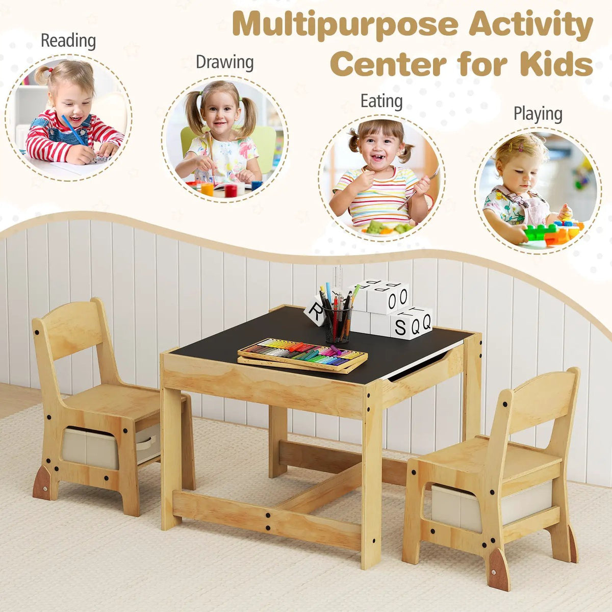 3 in 1 Kids Table and Chair Set with Removable Tabletop and 2 Storage Drawers, photo 15 of 16