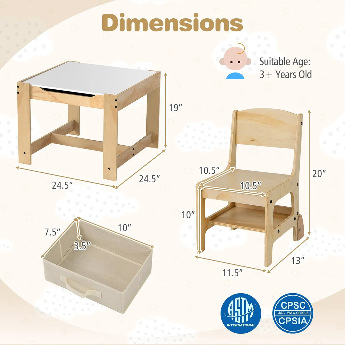 3 in 1 Kids Table and Chair Set with Removable Tabletop and 2 Storage Drawers, photo 7 of 16