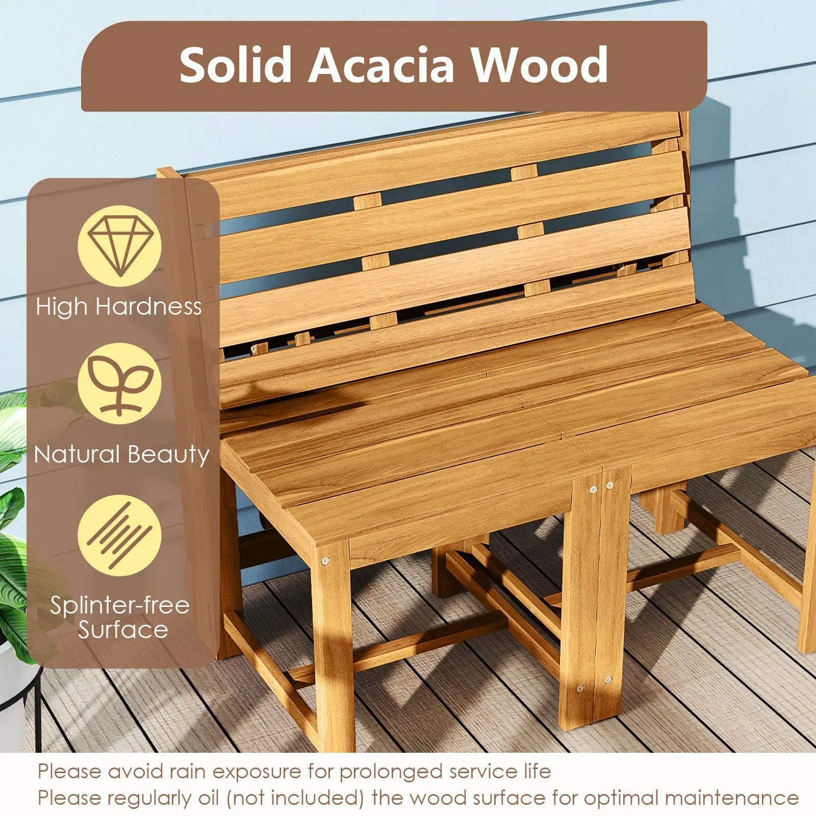 3-in-1 Outdoor Acacia Wood Loveseat Bench Furniture with Slatted Seat by DirectDeals