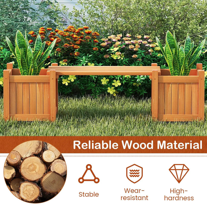 3-in-1 Outdoor Planter Box with Bench 2-Person Outdoor Bench with 2 Side Garden Beds-Orange by DirectDeals