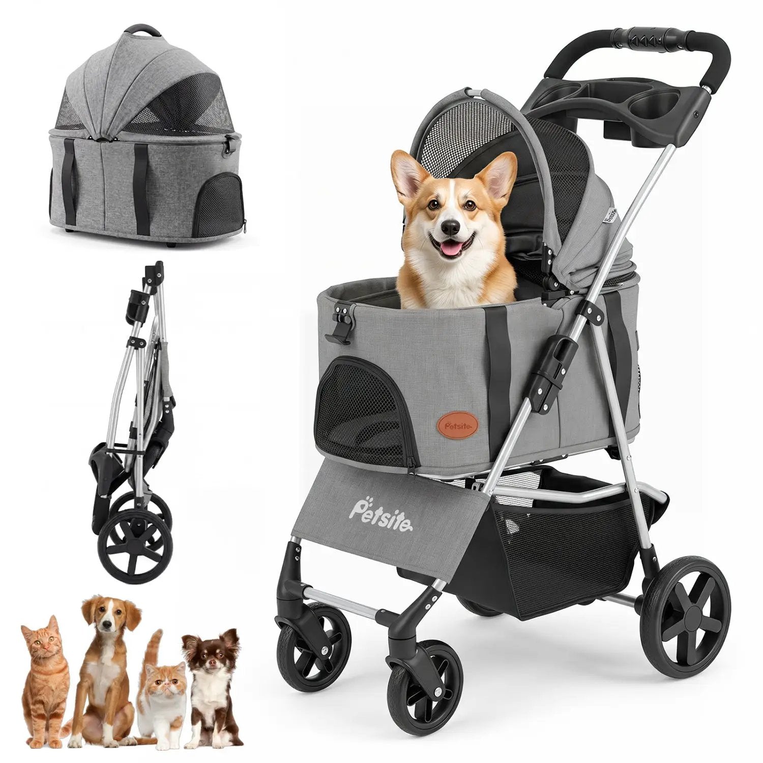 3-in-1 Foldable Pet Stroller for Small to Medium Dogs by DirectDeals