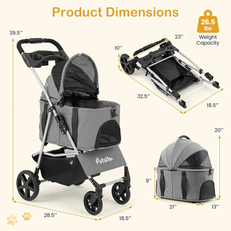 3-in-1 Foldable Pet Stroller for Small to Medium Dogs by DirectDeals