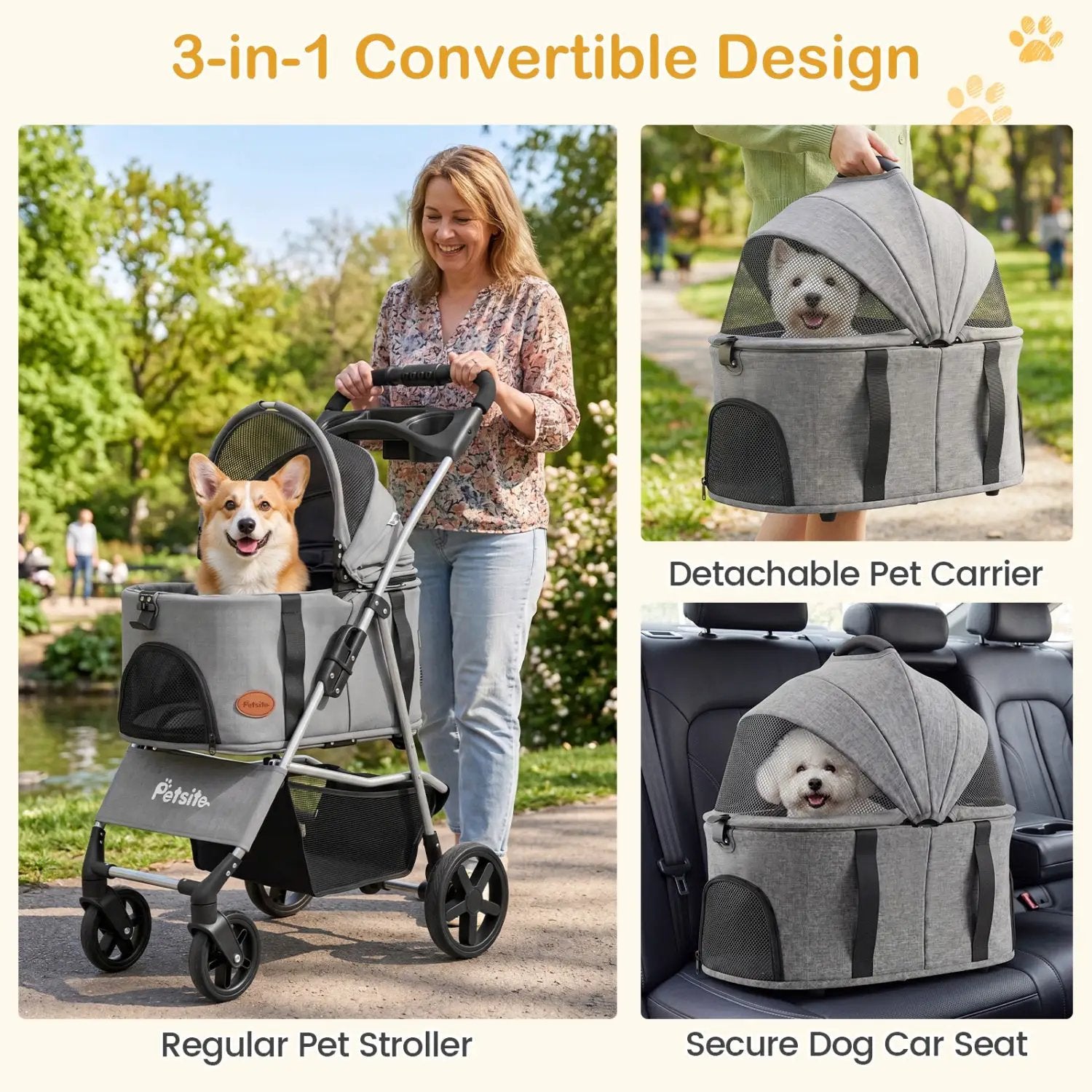 3-in-1 Foldable Pet Stroller for Small to Medium Dogs by DirectDeals