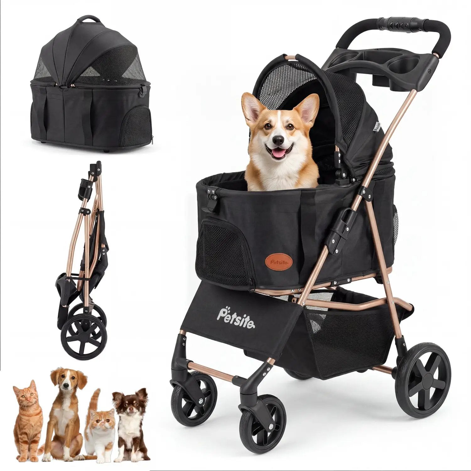 3-in-1 Foldable Pet Stroller for Small to Medium Dogs by DirectDeals