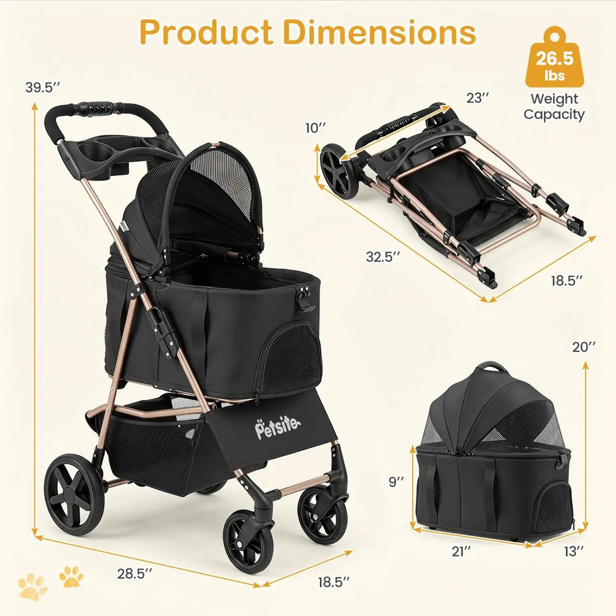 3-in-1 Foldable Pet Stroller for Small to Medium Dogs, photo 13 of 16