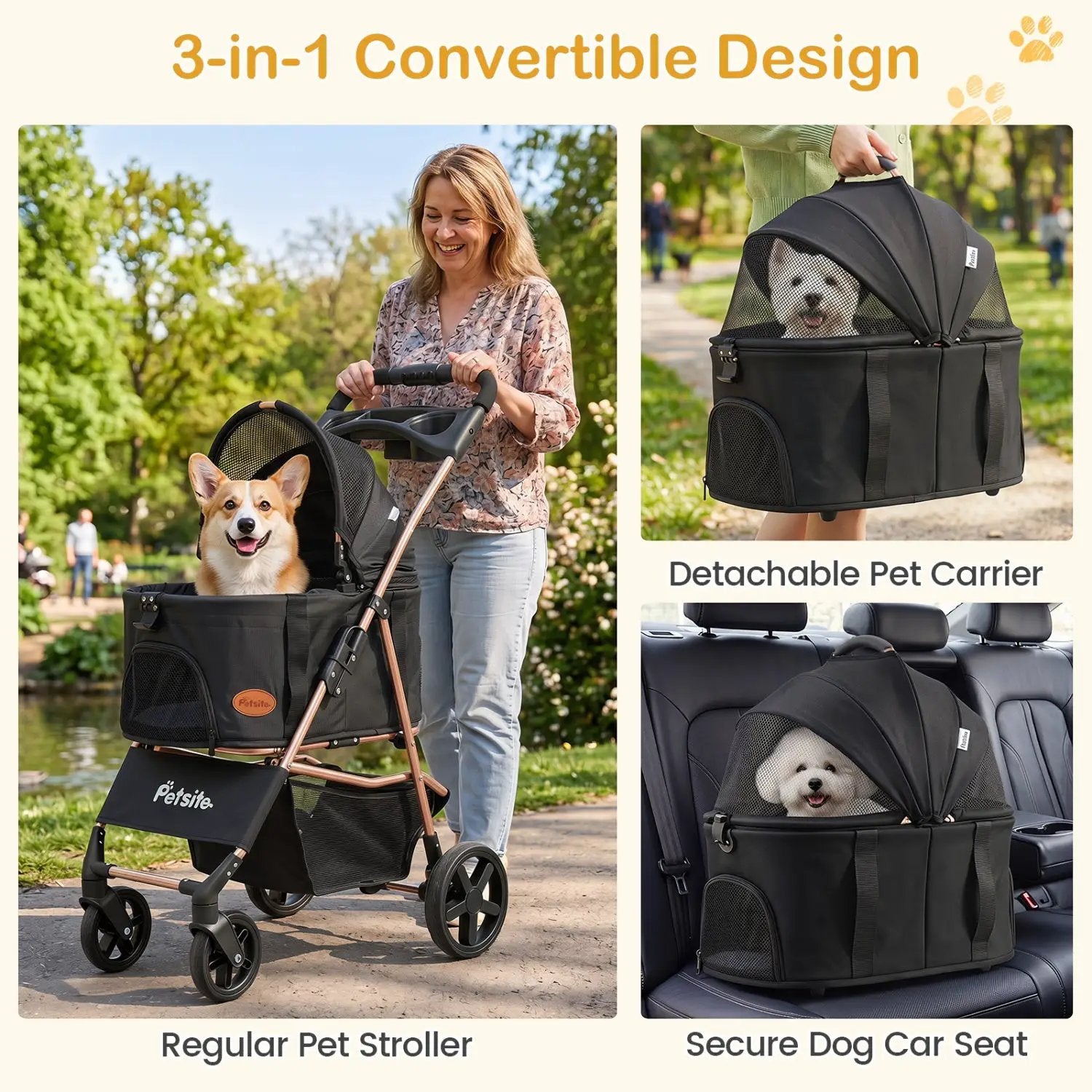 3-in-1 Foldable Pet Stroller for Small to Medium Dogs by DirectDeals