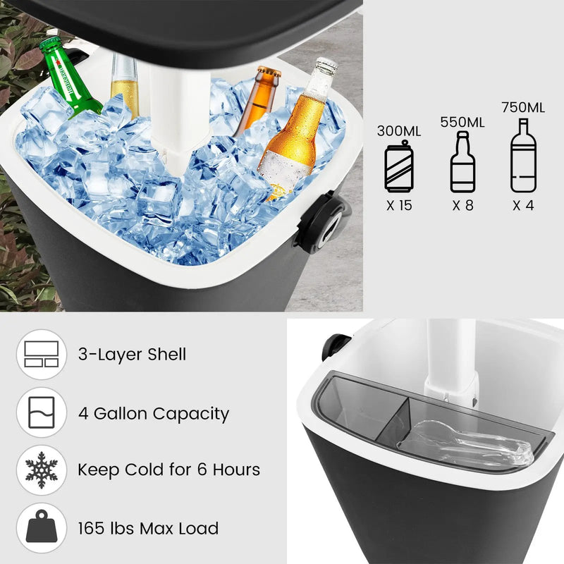 3-in-1 Portable Cooler Bar Table with Bottle Opener and Lift Top Lid for Camping Poolside by DirectDeals
