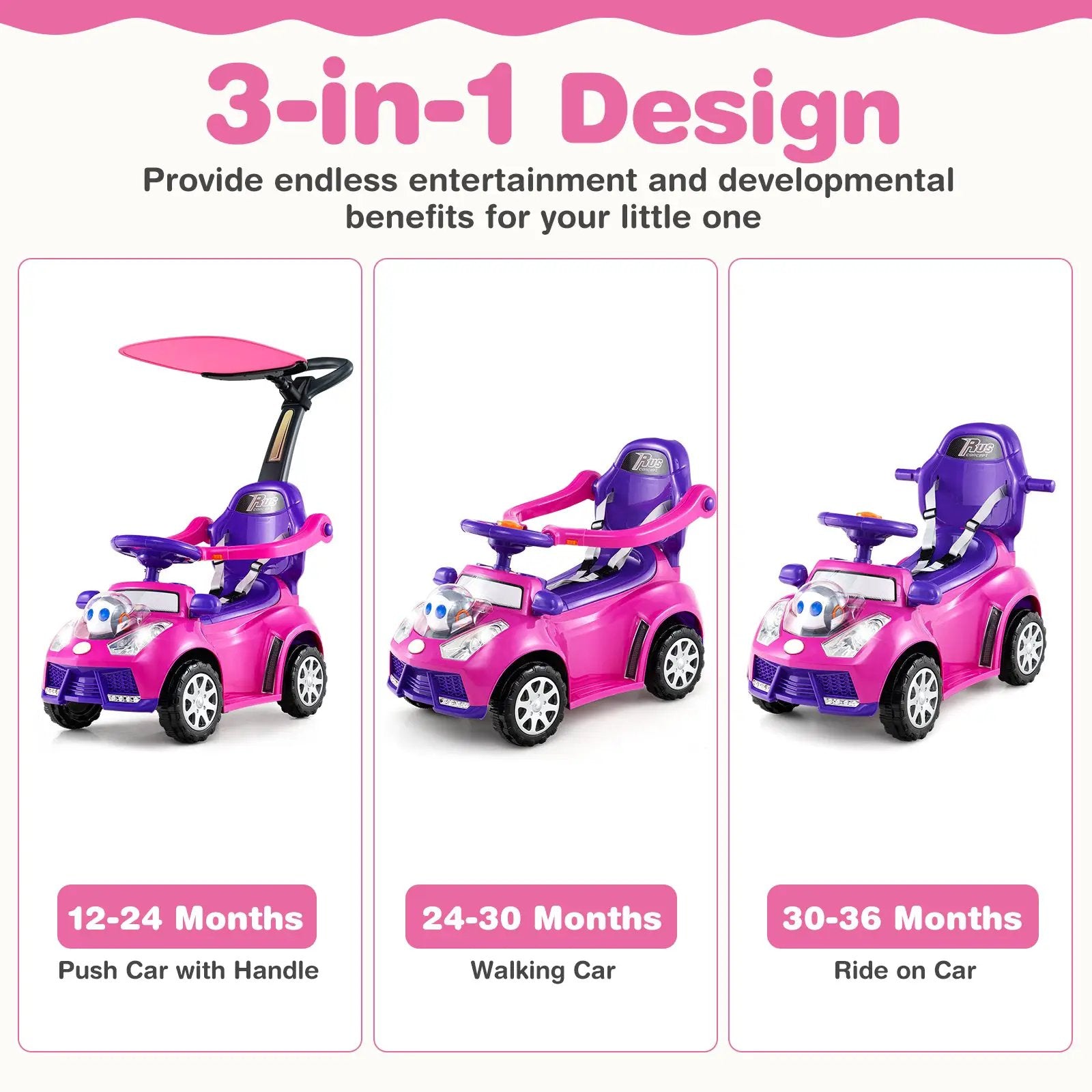 3 in 1 Push Car for Toddler Stroller Sliding Walking Car for Boys and Girls by DirectDeals