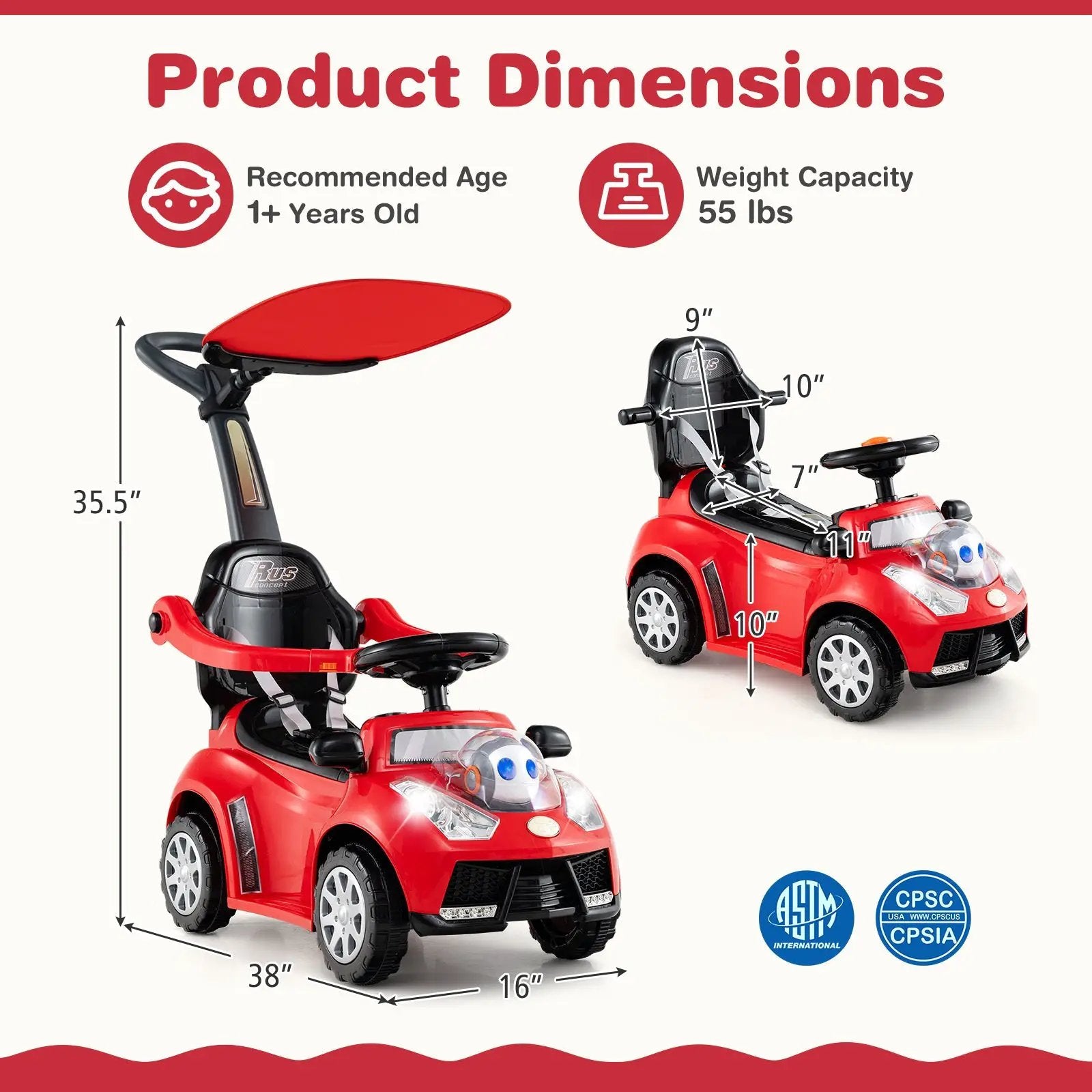 3 in 1 Push Car for Toddler Stroller Sliding Walking Car for Boys and Girls by DirectDeals