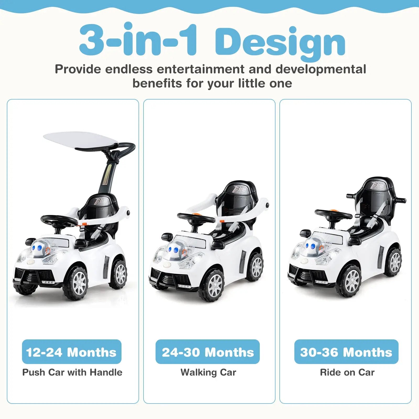 3 in 1 Push Car for Toddler Stroller Sliding Walking Car for Boys and Girls by DirectDeals