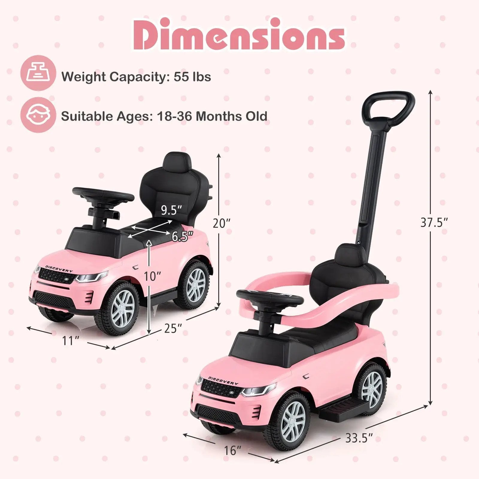 3 in 1 Push Car with Removable Handle and Guardrail for Kids 18-36 Months Old by DirectDeals