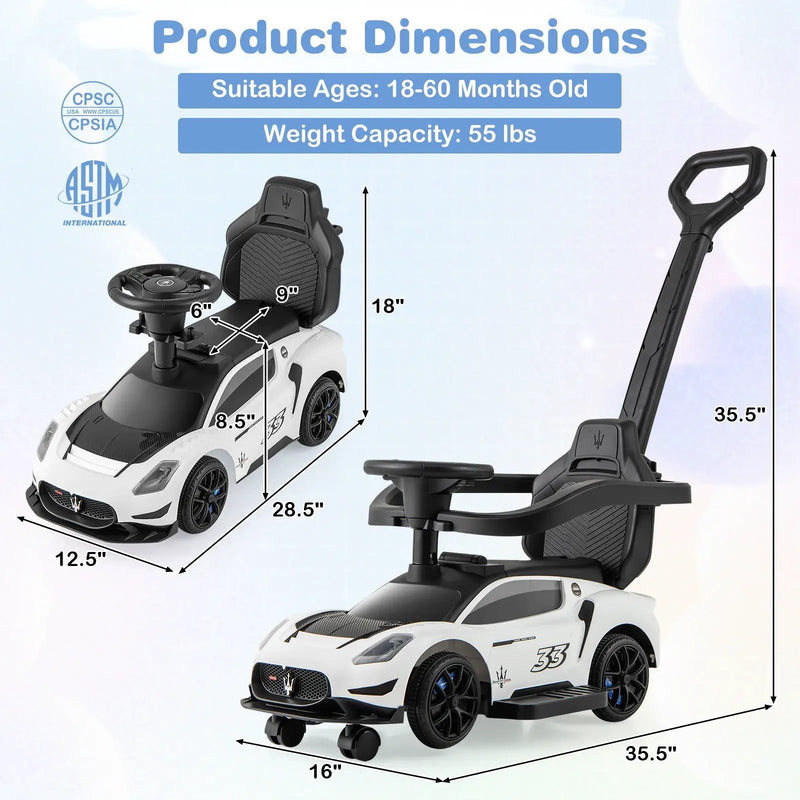 3-in-1 Ride on Push Car Maserati Licensed Sliding Car with Music by DirectDeals