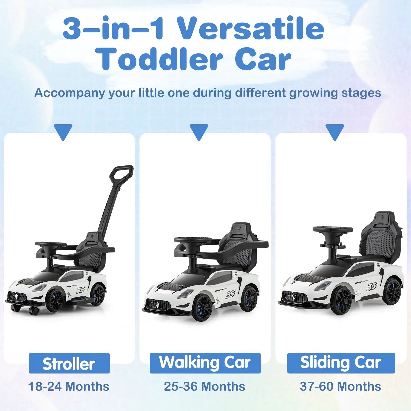 3-in-1 Ride on Push Car Maserati Licensed Sliding Car with Music by DirectDeals