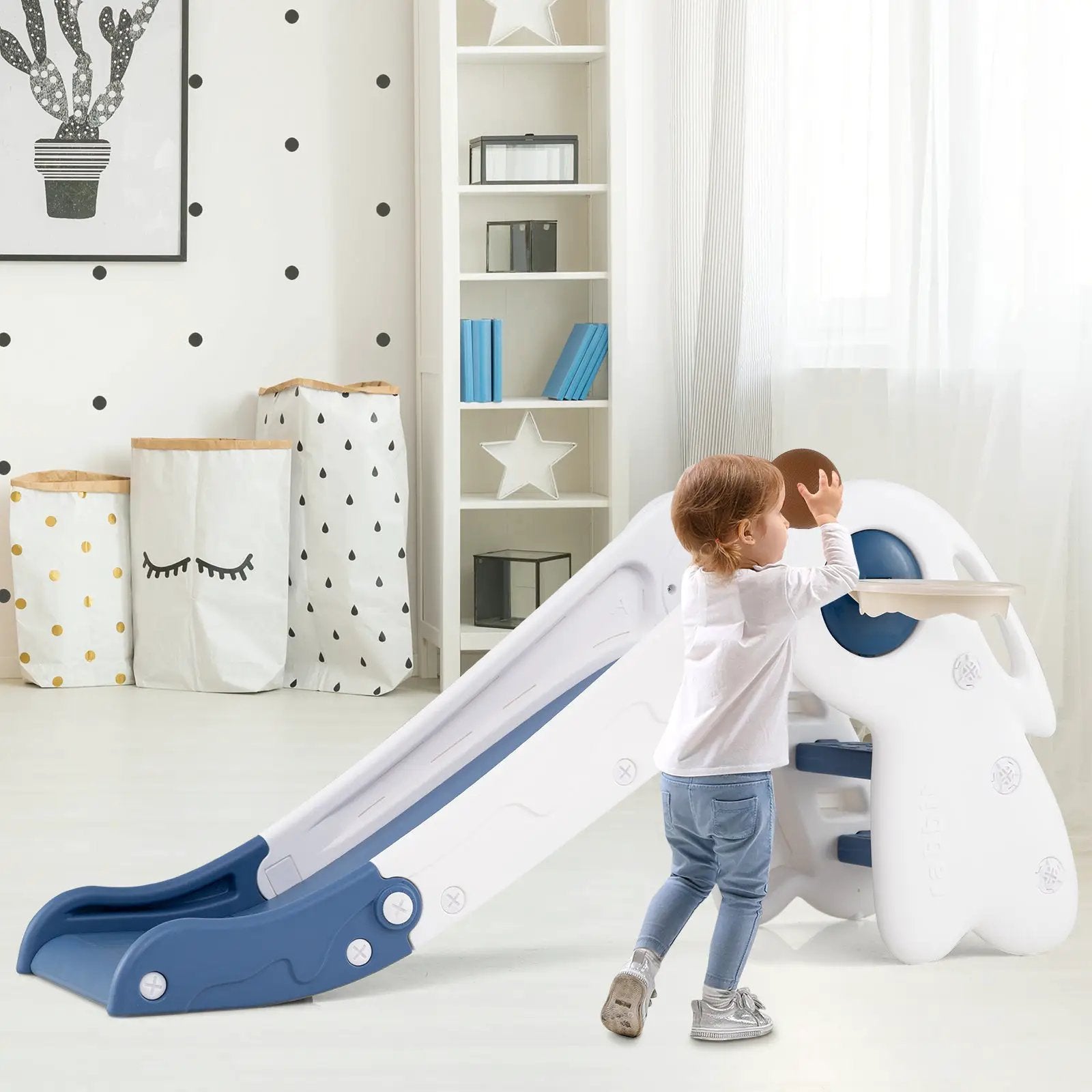 3 in 1 Toddler Slide Baby Slide Climber Playset with Basketball Hoop and Basketball by DirectDeals