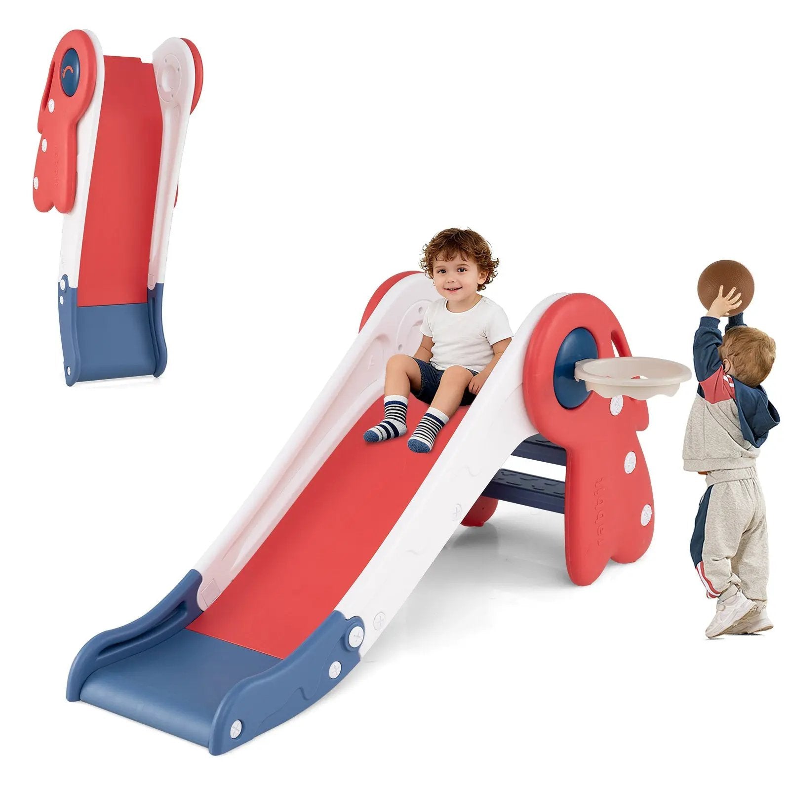 3 in 1 Toddler Slide Baby Slide Climber Playset with Basketball Hoop and Basketball by DirectDeals