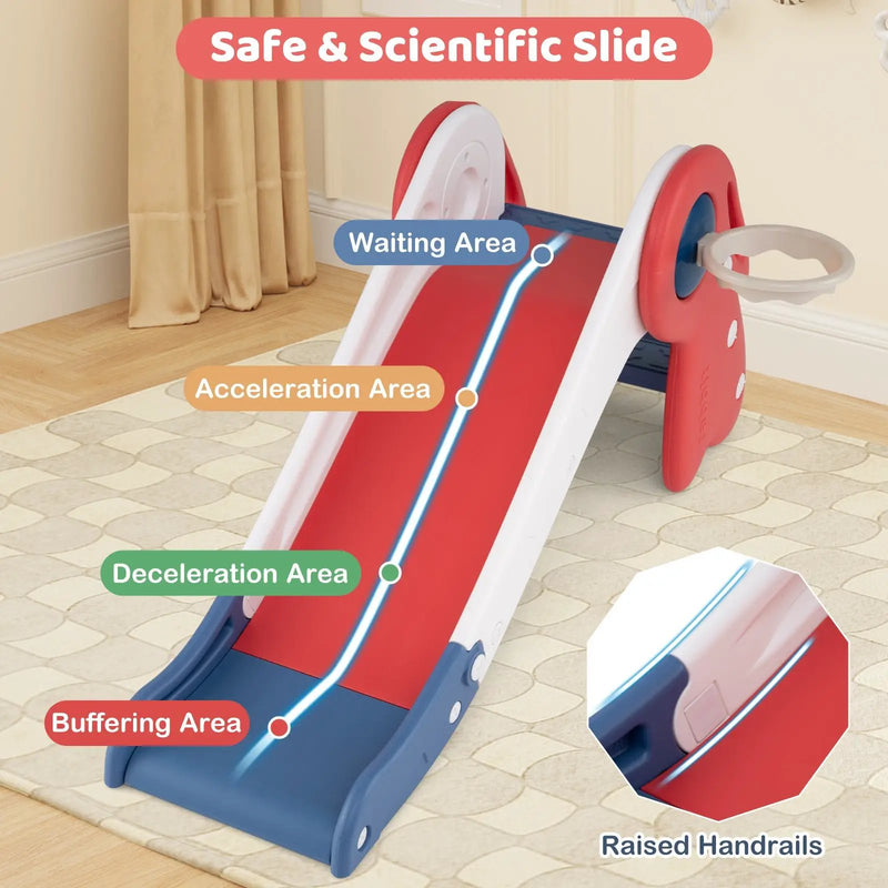 3 in 1 Toddler Slide Baby Slide Climber Playset with Basketball Hoop and Basketball by DirectDeals