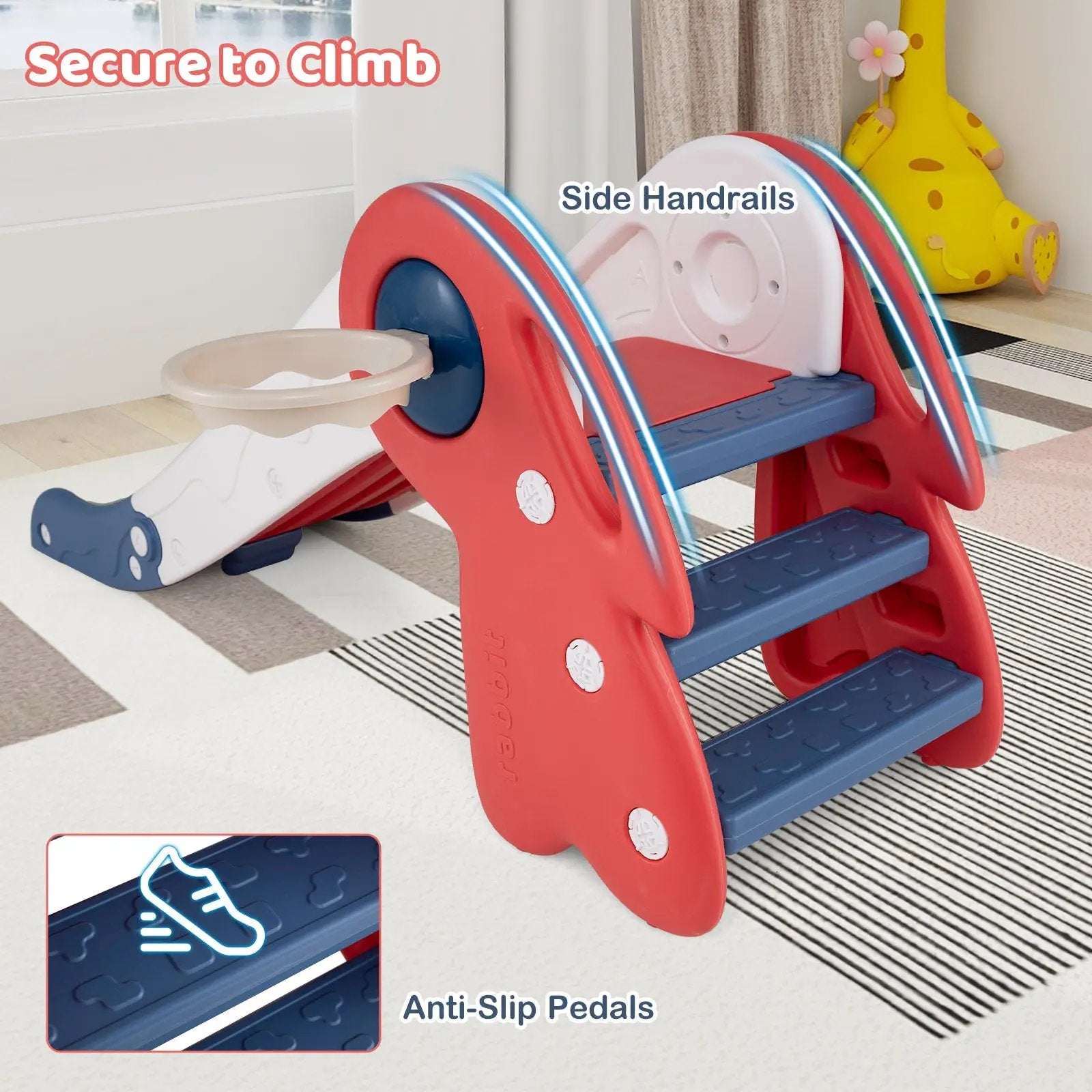 3 in 1 Toddler Slide Baby Slide Climber Playset with Basketball Hoop and Basketball by DirectDeals