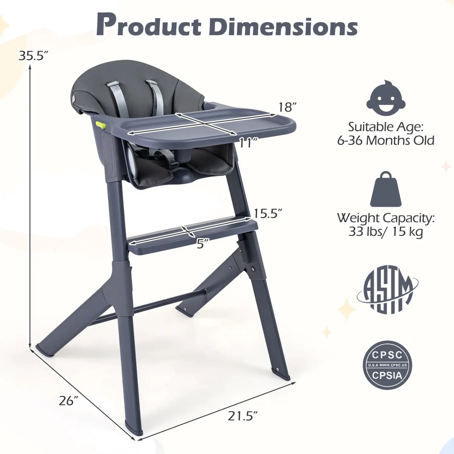 3-in-1 Washable Baby High Chair with Tray Footrest by DirectDeals