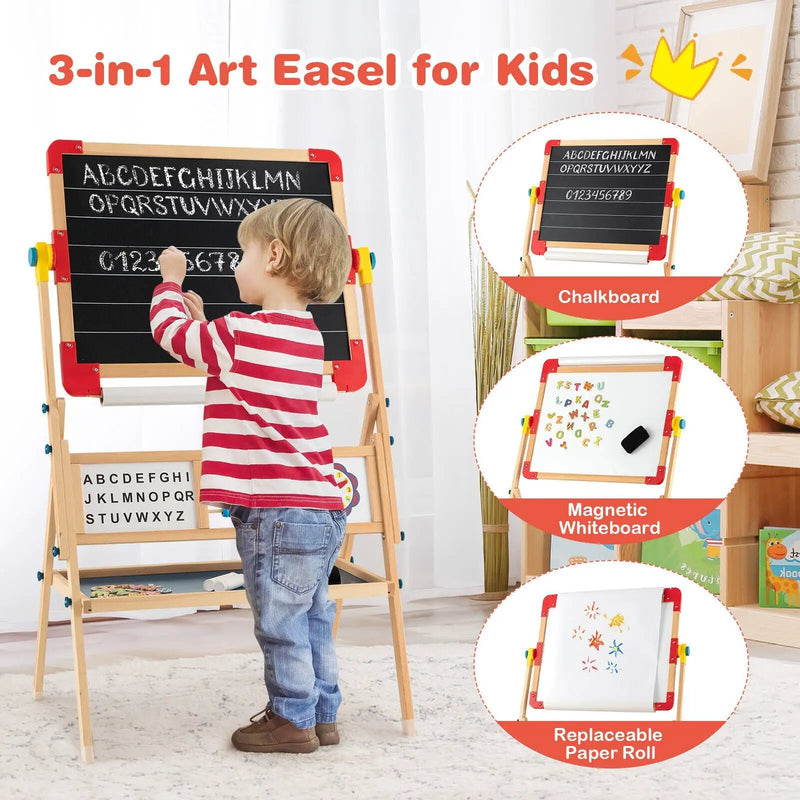 3-in-1 Wooden Art Easel for Kids with Drawing Paper Roll by DirectDeals