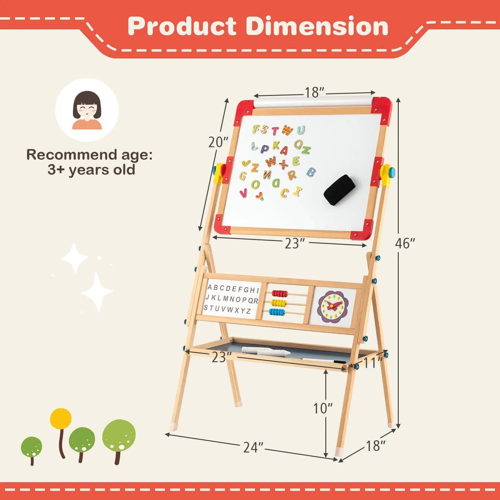 3-in-1 Wooden Art Easel for Kids with Drawing Paper Roll by DirectDeals
