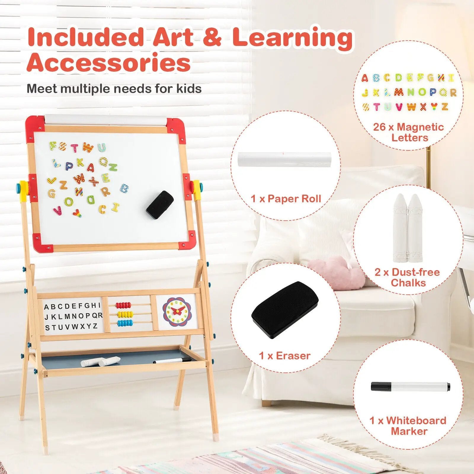 3-in-1 Wooden Art Easel for Kids with Drawing Paper Roll by DirectDeals