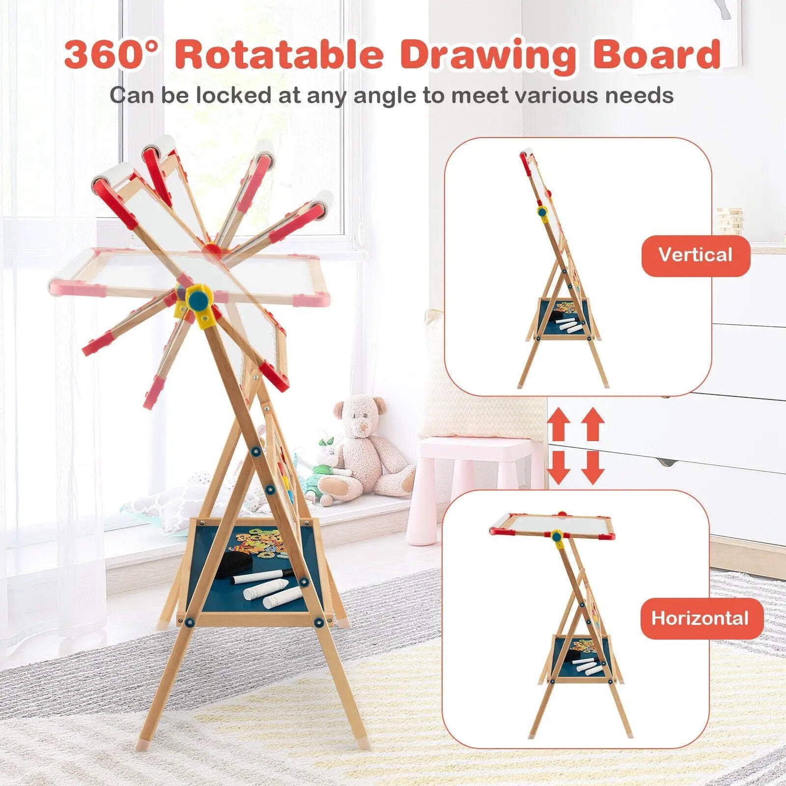 3-in-1 Wooden Art Easel for Kids with Drawing Paper Roll by DirectDeals