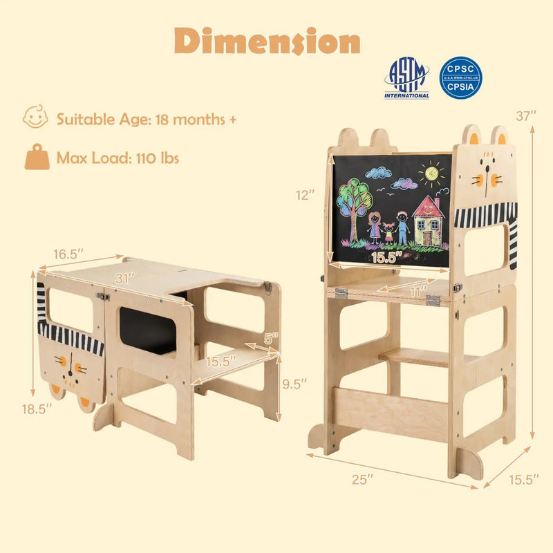 3-in-1 Wooden Kids Step Stool with Chalkboard by DirectDeals