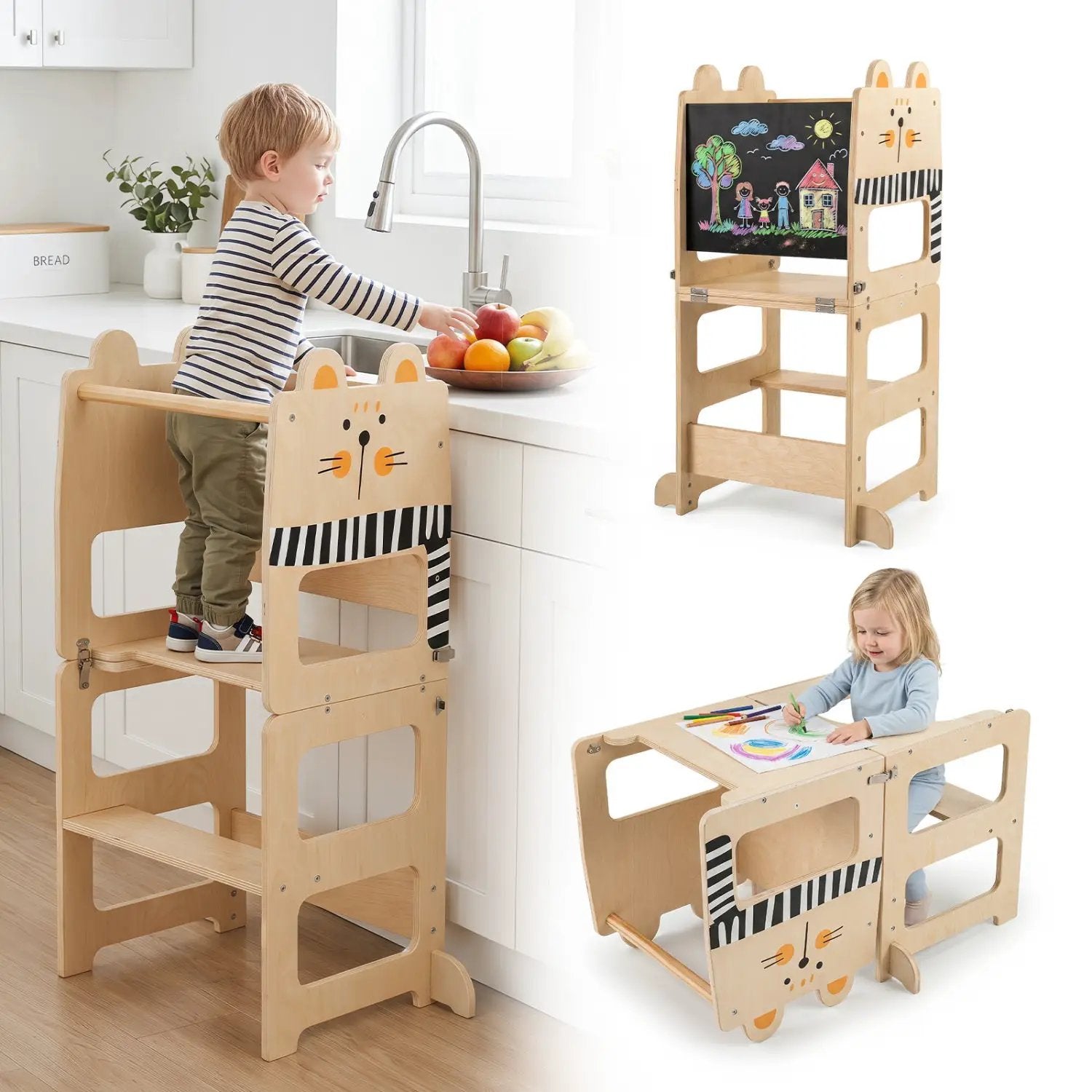3-in-1 Wooden Kids Step Stool with Chalkboard by DirectDeals