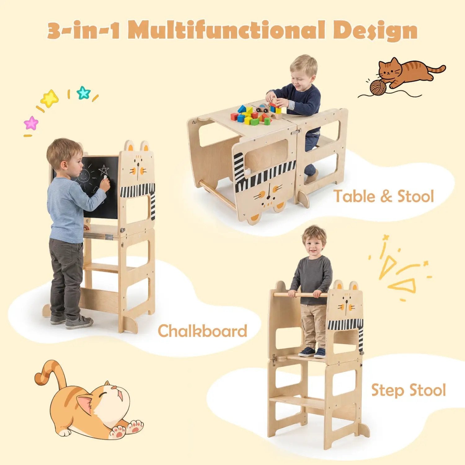 3-in-1 Wooden Kids Step Stool with Chalkboard by DirectDeals
