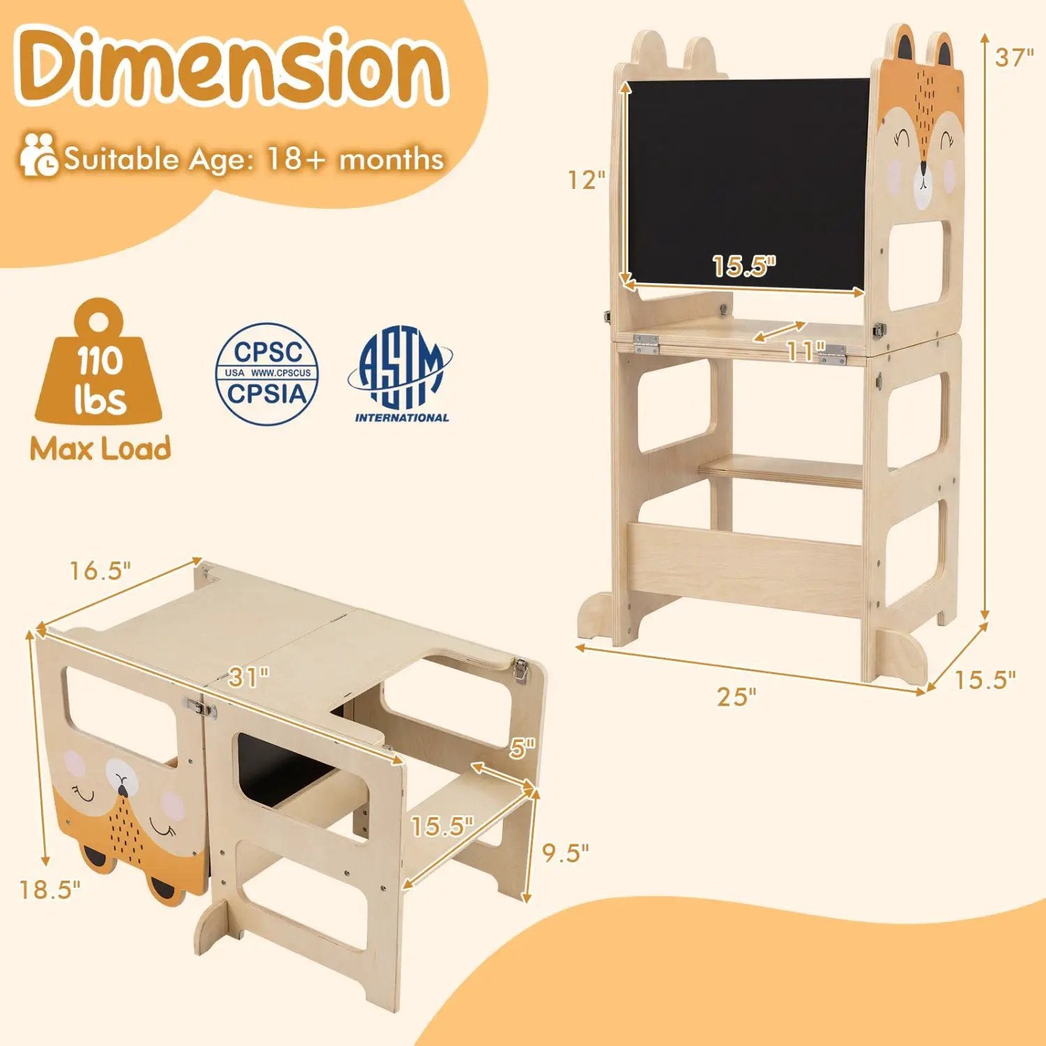 3-in-1 Wooden Kids Step Stool with Chalkboard by DirectDeals