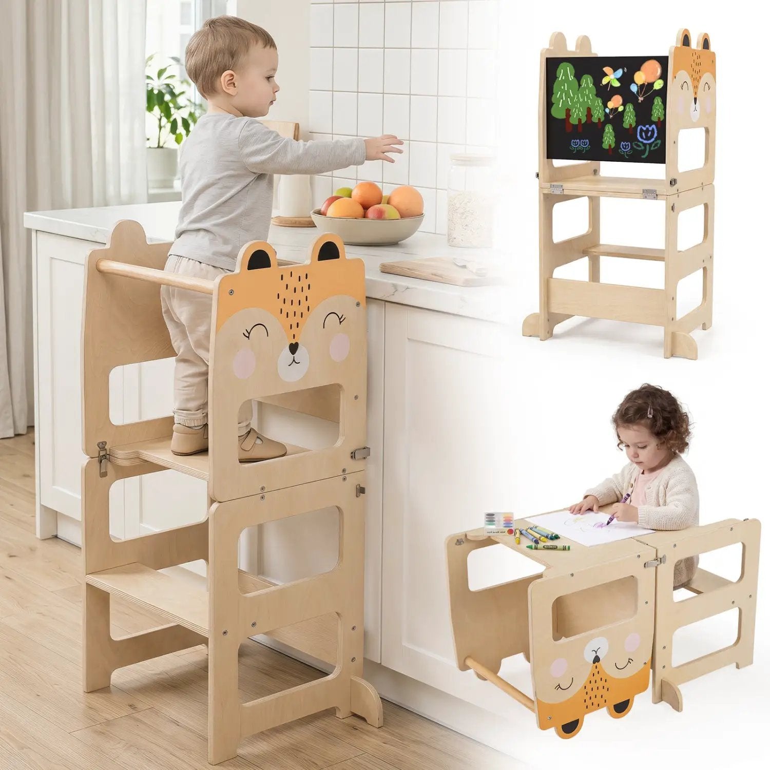 3-in-1 Wooden Kids Step Stool with Chalkboard by DirectDeals