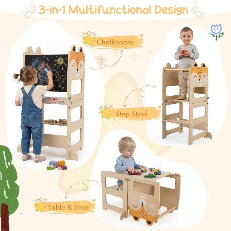 3-in-1 Wooden Kids Step Stool with Chalkboard by DirectDeals